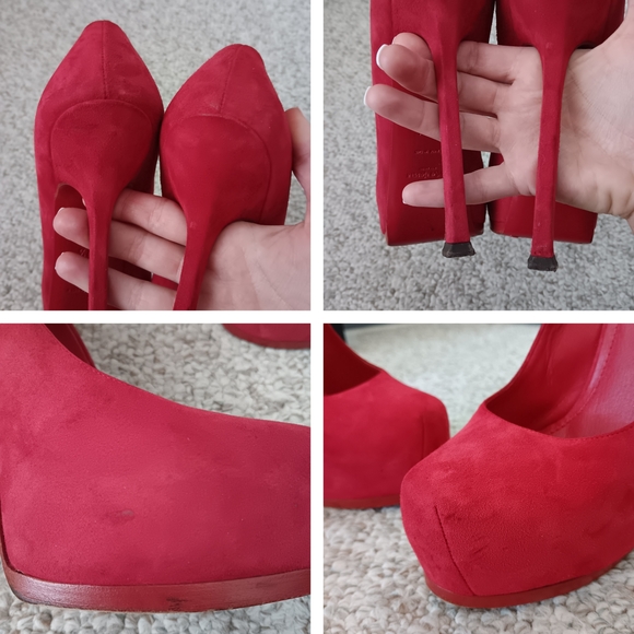 Yves Saint Laurent Tribtoo Red Suede Leather Pumps - 7.5 - Picture 11 of 12